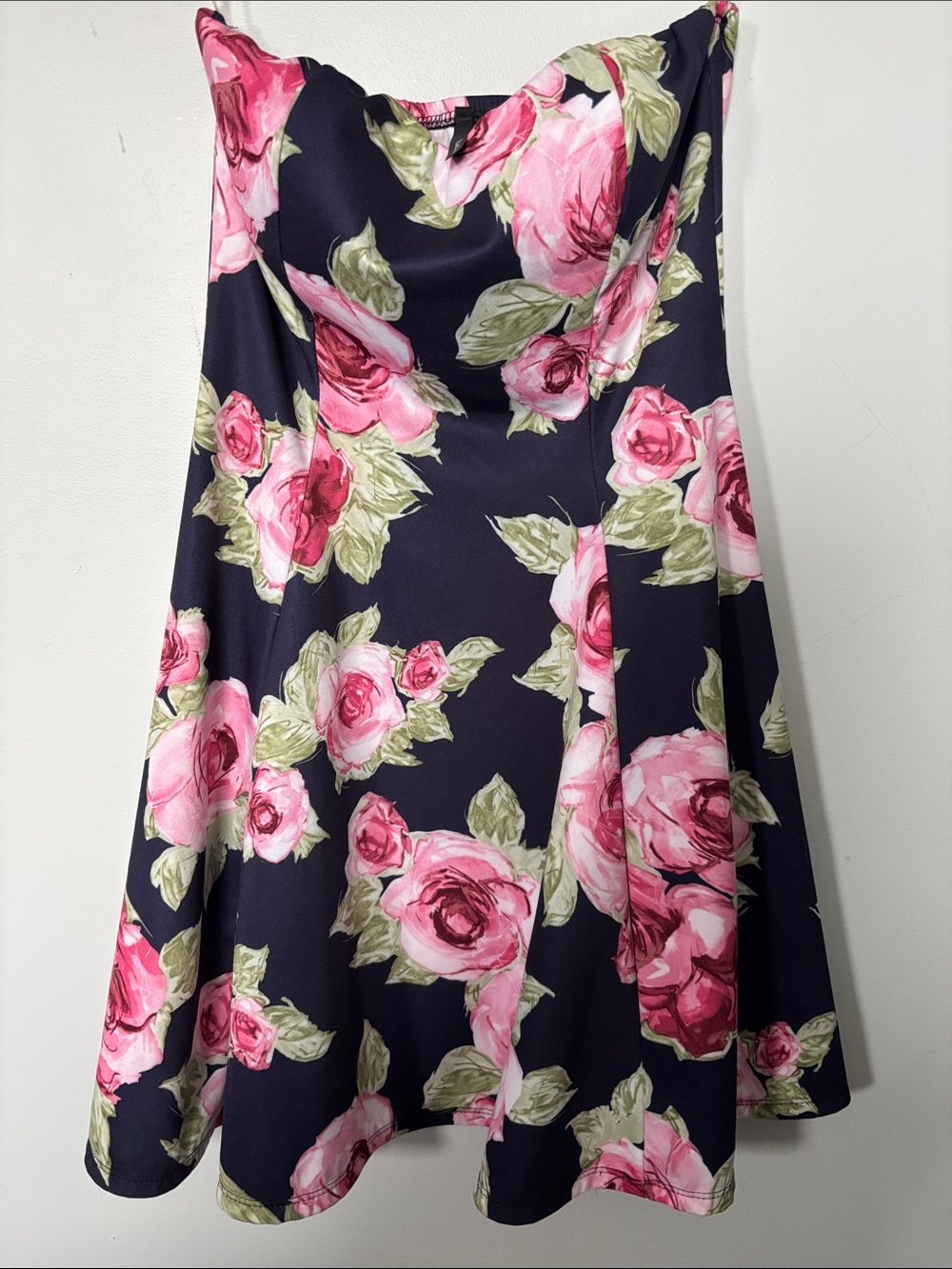 Noble U Navy Dress with Pink Rose Print
